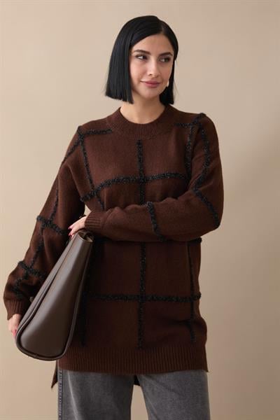 Simli Yumoş Acı Kahve Triko Tunik