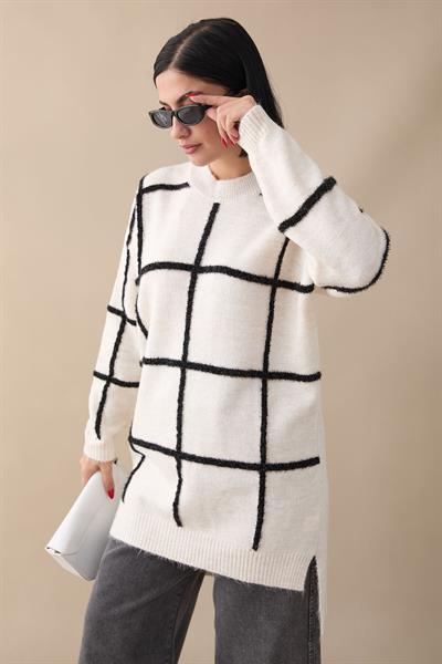 Simli Yumoş Ekru Triko Tunik