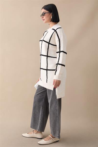 Simli Yumoş Ekru Triko Tunik