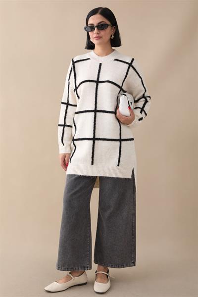 Simli Yumoş Ekru Triko Tunik