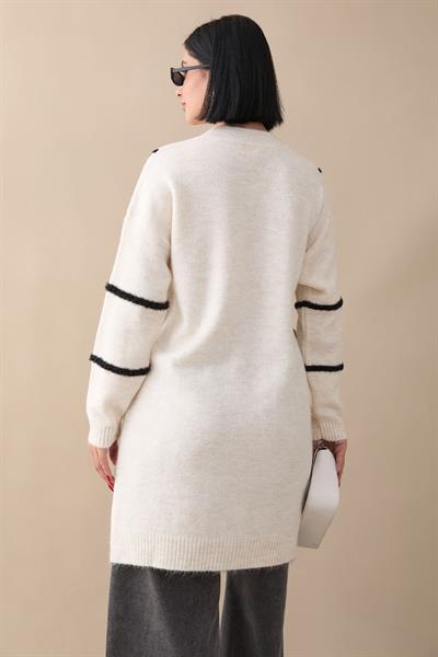 Simli Yumoş Ekru Triko Tunik