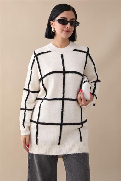 Simli Yumoş Ekru Triko Tunik