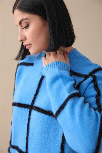 Simli Yumoş Mavi Triko Tunik