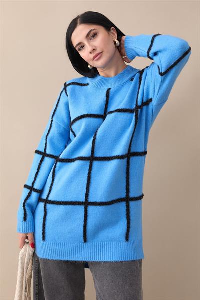 Simli Yumoş Mavi Triko Tunik