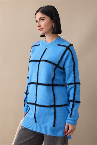 Simli Yumoş Mavi Triko Tunik