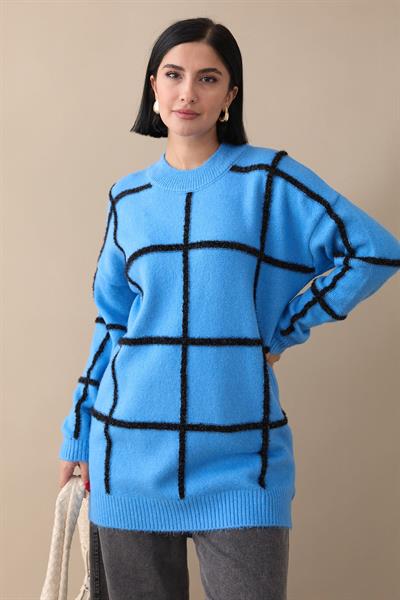 Simli Yumoş Mavi Triko Tunik