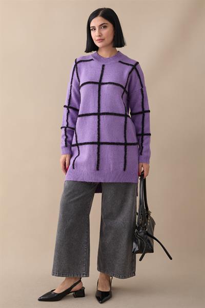 Simli Yumoş Mor Triko Tunik