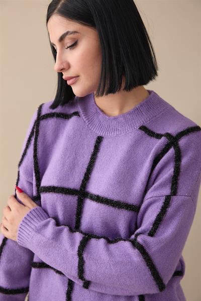 Simli Yumoş Mor Triko Tunik