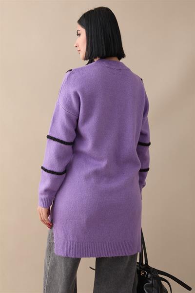 Simli Yumoş Mor Triko Tunik