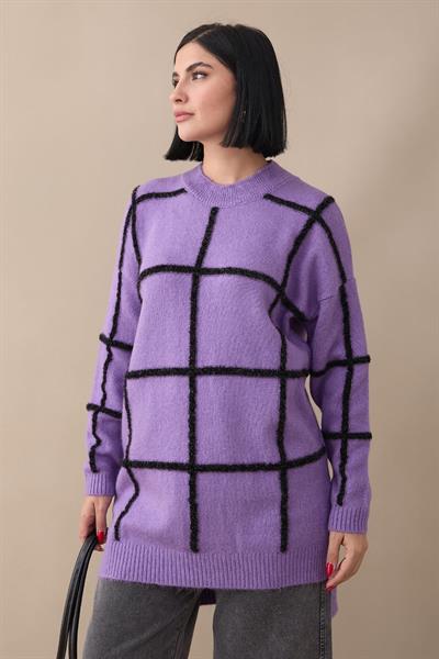 Simli Yumoş Mor Triko Tunik