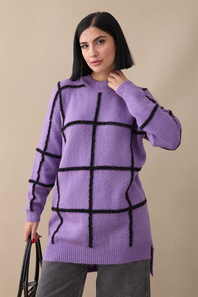 Simli Yumoş Mor Triko Tunik