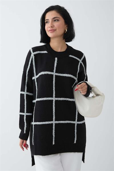 Simli Yumoş Siyah Triko Tunik