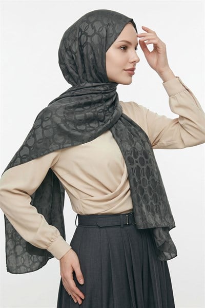 Soft Oval Desenli Antrasit Jakar Şal