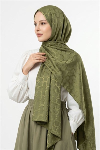 Soft Oval Desenli Fıstık Yeşili Jakar Şal