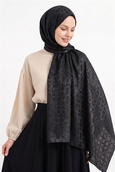 Soft Oval Desenli Siyah Jakar Şal