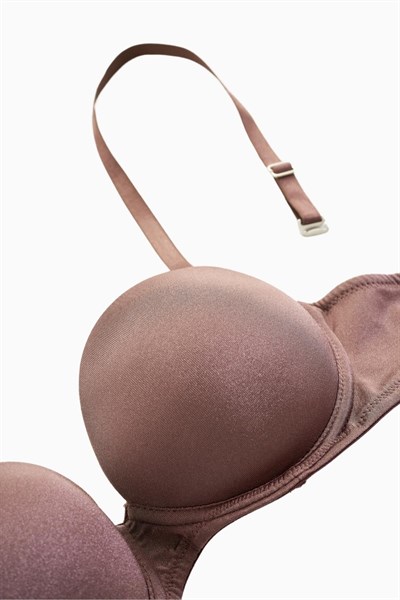 Straplez Mikro Sütyen Double Push Up, Ekstra Dolgulu Basic - Bronz Kahve - 2536
