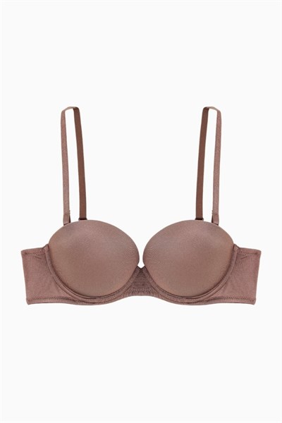 Straplez Mikro Sütyen Double Push Up, Ekstra Dolgulu Basic - Bronz Kahve - 2536