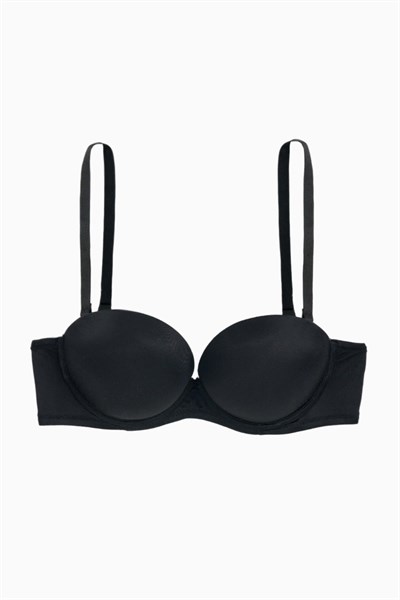 Straplez Mikro Sütyen Double Push Up, Ekstra Dolgulu Basic - Siyah - 2536