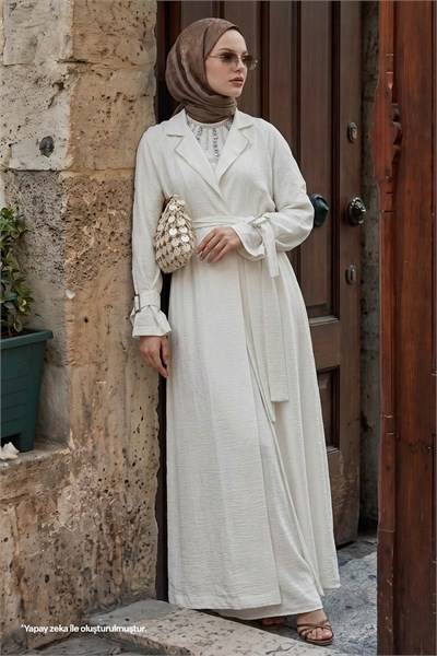 Stone Detailed Linen Dress White Set