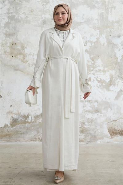 Stone Detailed Linen Dress White Set