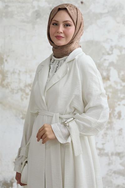 Stone Detailed Linen Dress White Set
