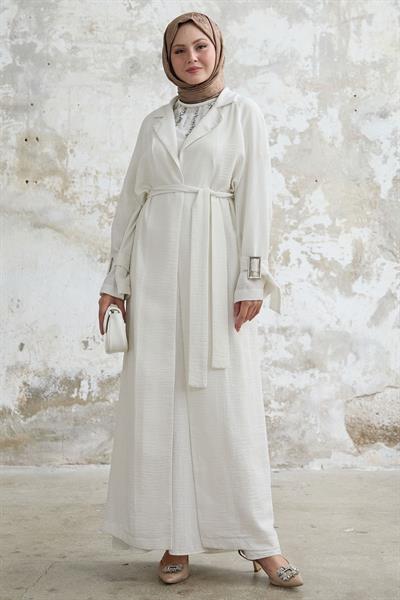 Stone Detailed Linen Dress White Set
