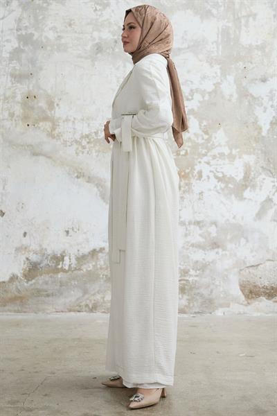 Stone Detailed Linen Dress White Set