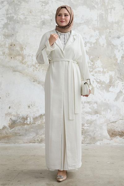 Stone Detailed Linen Dress White Set