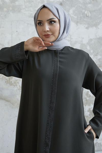 Taş Roba Detaylı Haki Ferace