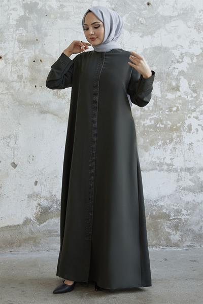 Taş Roba Detaylı Haki Ferace