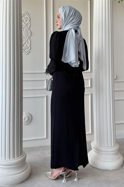 Simli Tüylü Siyah Abiye