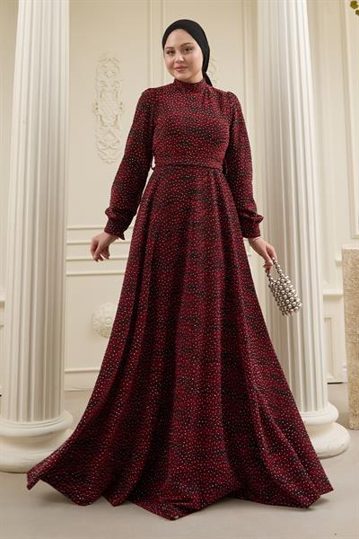 Taşlı Buzy Kırmızı Elbise