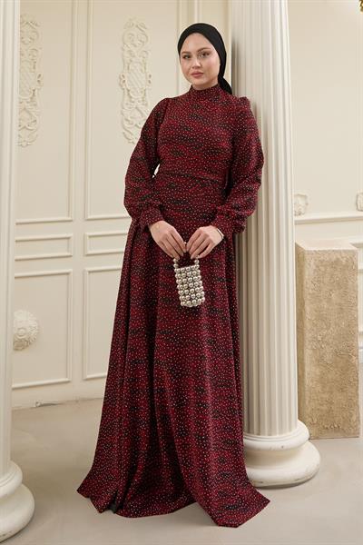 Taşlı Buzy Kırmızı Elbise