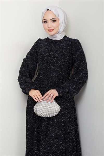 Taşlı Buzy Gri Elbise