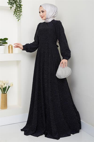 Taşlı Buzy Gri Elbise