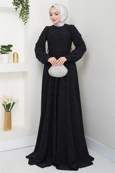 Taşlı Buzy Gri Elbise