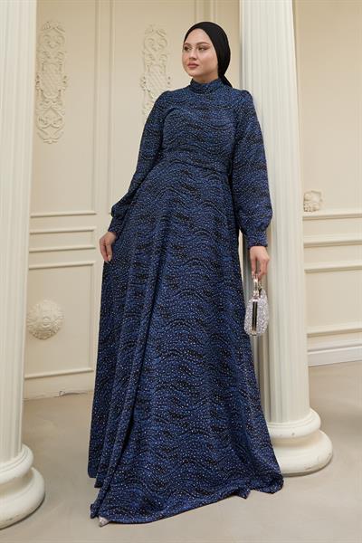Taşlı Buzy Mavi Elbise