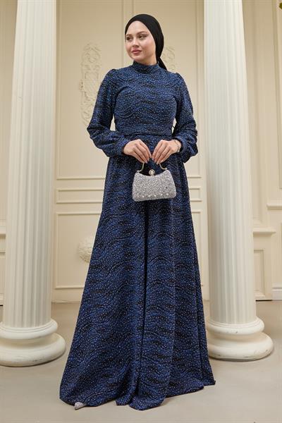 Taşlı Buzy Mavi Elbise