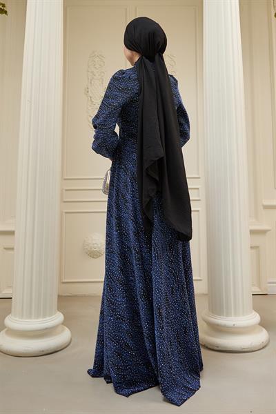 Taşlı Buzy Mavi Elbise