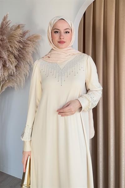 Taşlı İncili Taş Scuba Elbise