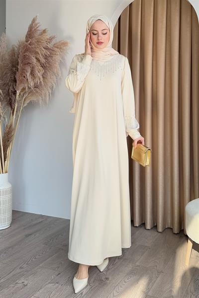 Taşlı İncili Taş Scuba Elbise