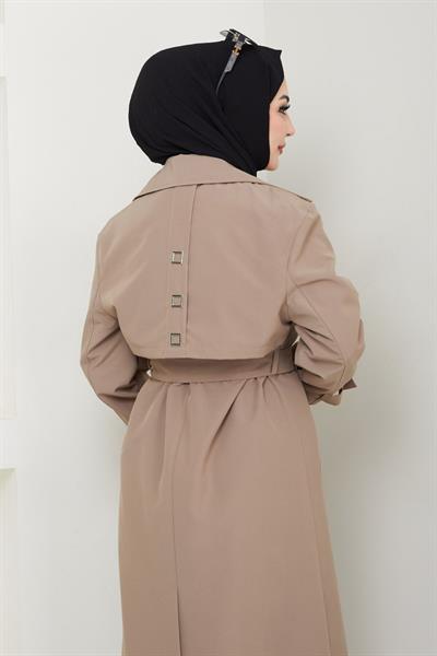 Taşlı Toka Detaylı Astarlı Bej Trençkot