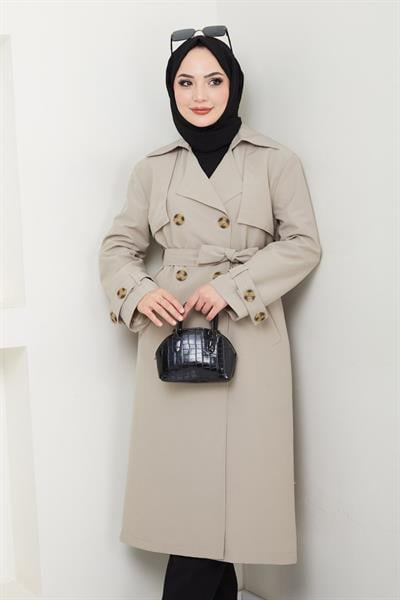 Taşlı Toka Detaylı Astarlı Taş Trençkot