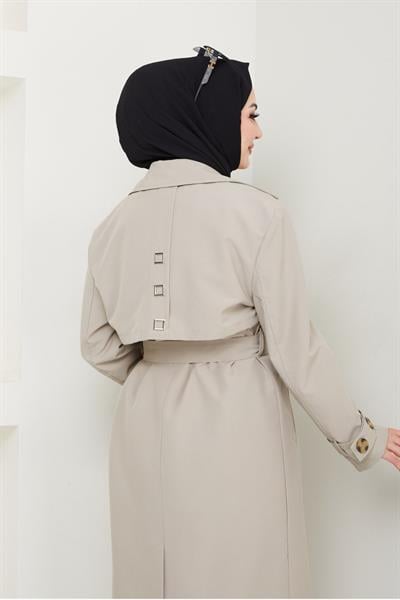 Taşlı Toka Detaylı Astarlı Taş Trençkot