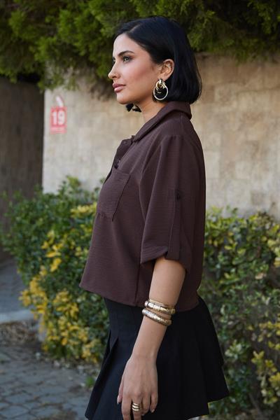 Tek Cepli Kısa Kollu Gömlek Acı Kahve