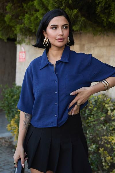 Tek Cepli Kısa Kollu Gömlek Lacivert