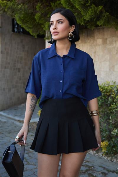 Tek Cepli Kısa Kollu Gömlek Lacivert