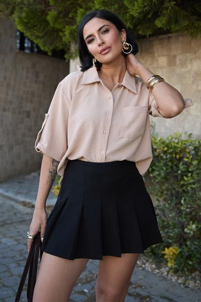 Tek Cepli Kısa Kollu Gömlek Sütlü Kahve