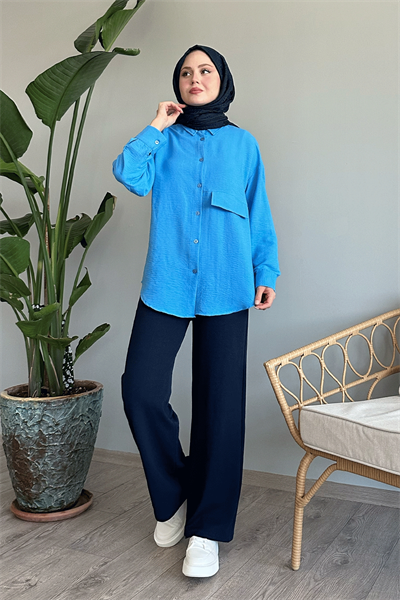 Tek Cepli Mavi Salaş Gömlek