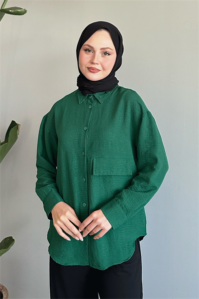 Tek Cepli Zümrüt Yeşili Salaş Gömlek